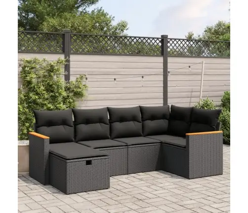 Sofos Komplektas Su Pagalvėlėmis, 6 Dalių, Juodas, Poliratanas