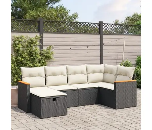 Sofos Komplektas Su Pagalvėlėmis, 6 Dalių, Juodas, Poliratanas