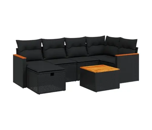 7-Daļīgs Dārza Dīvāna Komplekts Ar Matračiem, Melna Pe Vidaxl