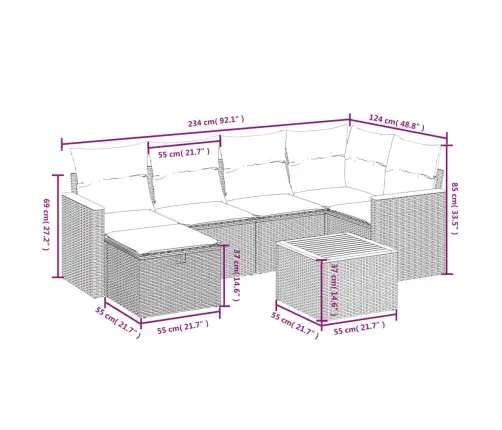 Sofos Komplektas Su Pagalvėlėmis, 7 Dalių, Juodas, Poliratanas