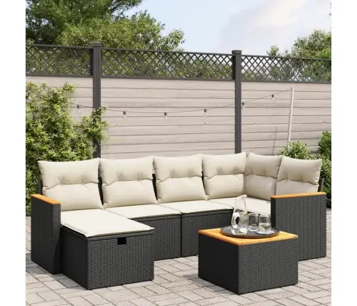 Sofos Komplektas Su Pagalvėlėmis, 7 Dalių, Juodas, Poliratanas