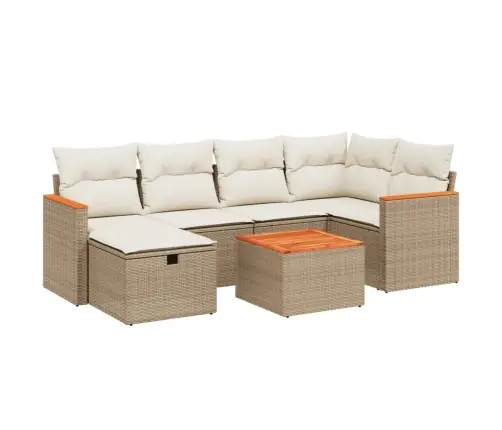 7-Daļīgs Dārza Dīvāna Komplekts, Matrači, Bēša Pe Rotangpalma Vidaxl