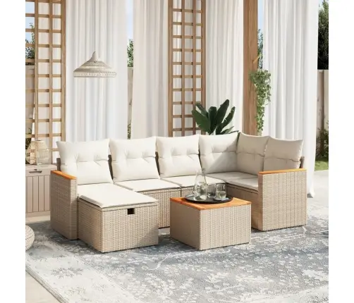 7-Daļīgs Dārza Dīvāna Komplekts, Matrači, Bēša Pe Rotangpalma Vidaxl