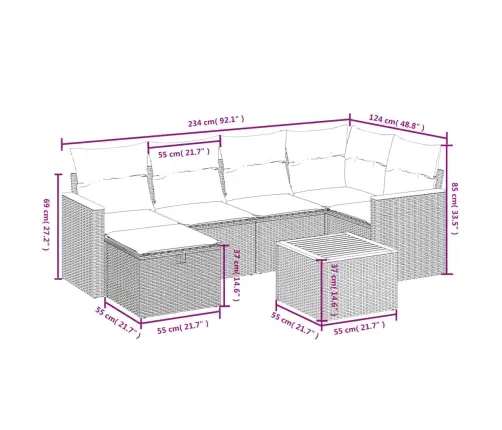 7-Daļīgs Dārza Dīvāna Komplekts Ar Matračiem,Pe Rotangpalma Vidaxl