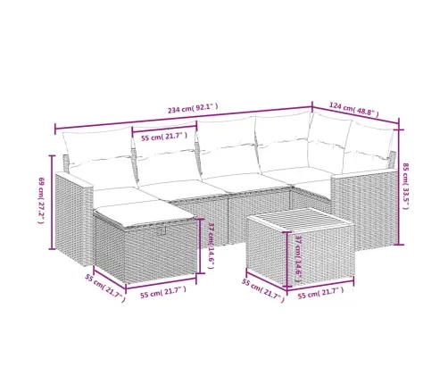 Sofos Komplektas Su Pagalvėlėmis, 7 Dalių, Pilkas, Poliratanas