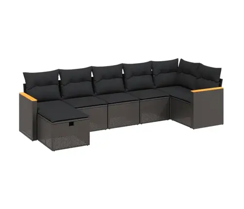 Sofos Komplektas Su Pagalvėlėmis, 7 Dalių, Juodas, Poliratanas