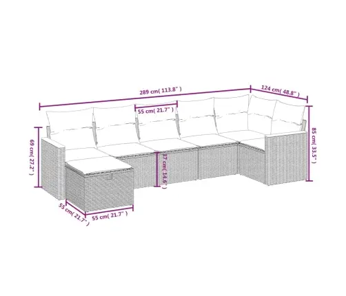 Sofos Komplektas Su Pagalvėlėmis, 7 Dalių, Juodas, Poliratanas