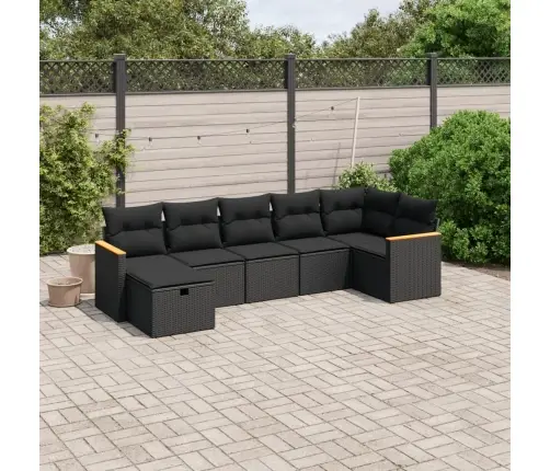 Sofos Komplektas Su Pagalvėlėmis, 7 Dalių, Juodas, Poliratanas