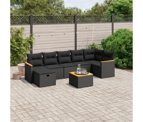 8-Daļīgs Dārza Dīvāna Komplekts, Matrači, Melna Pe Rotangpalma Vidaxl