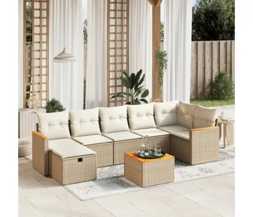 Sofos Komplektas Su Pagalvėlėmis, 8 Dalių, Smėlio, Poliratanas