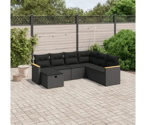7-Daļīgs Dārza Dīvāna Komplekts Ar Matračiem, Melna Pe Vidaxl