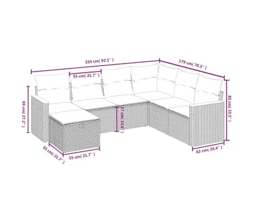 7-Daļīgs Dārza Dīvāna Komplekts Ar Matračiem,Pe Rotangpalma Vidaxl