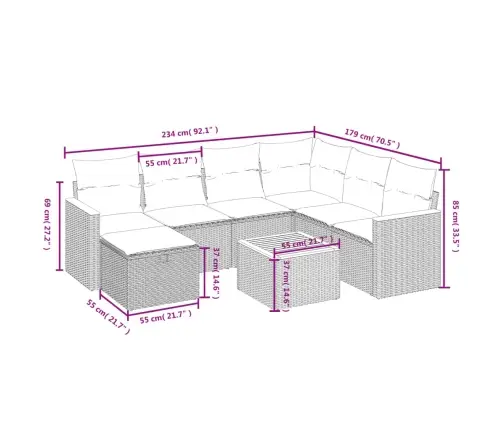 Sofos Komplektas Su Pagalvėlėmis, 8 Dalių, Juodas, Poliratanas