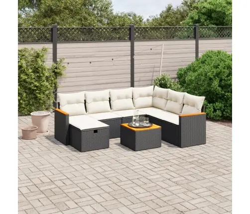 Sofos Komplektas Su Pagalvėlėmis, 8 Dalių, Juodas, Poliratanas