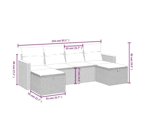 6-Daļīgs Dārza Dīvāna Komplekts, Matrači, Melna Pe Rotanpalma Vidaxl