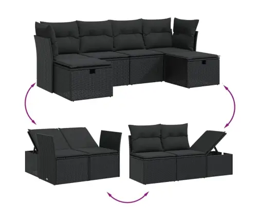 6-Daļīgs Dārza Dīvāna Komplekts, Matrači, Melna Pe Rotanpalma Vidaxl