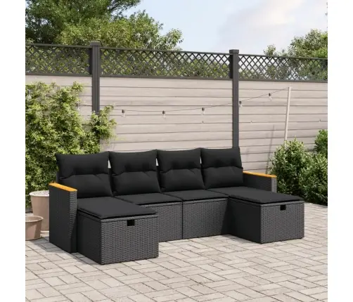 6-Daļīgs Dārza Dīvāna Komplekts, Matrači, Melna Pe Rotanpalma Vidaxl