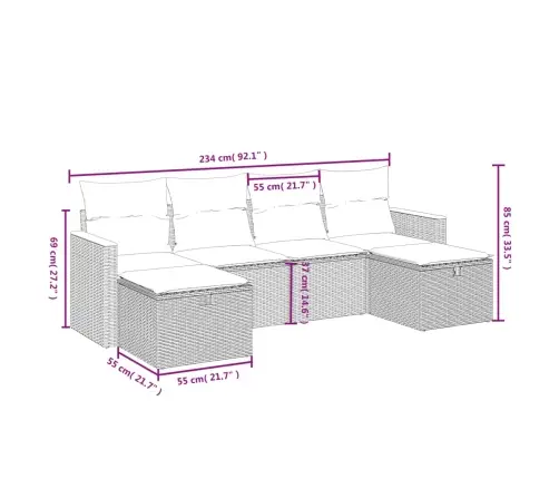 6-Daļīgs Dārza Dīvāna Komplekts, Matrači, Melna Pe Rotanpalma Vidaxl
