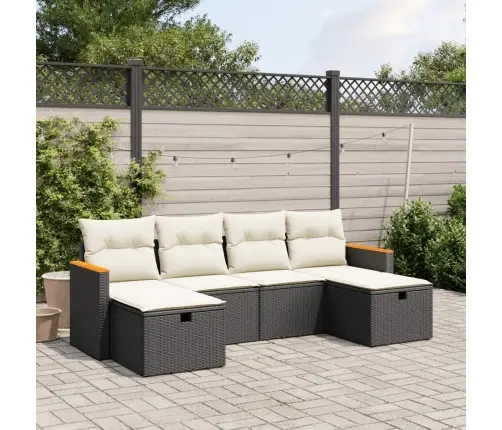 6-Daļīgs Dārza Dīvāna Komplekts, Matrači, Melna Pe Rotanpalma Vidaxl