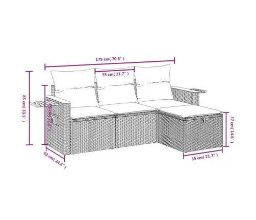 4-Osaline Aiadiivani Komplekt Patjadega, Must, Polürotang