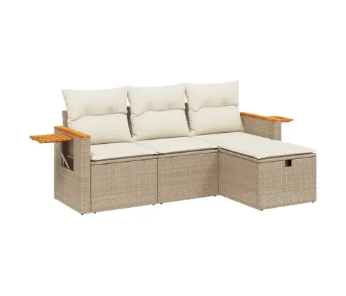 Sofos Komplektas Su Pagalvėlėmis, 4 Dalių, Smėlio, Poliratanas