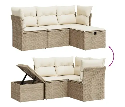 Sofos Komplektas Su Pagalvėlėmis, 4 Dalių, Smėlio, Poliratanas