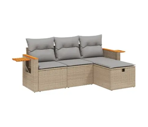 4-Daļīgs Dārza Dīvāna Komplekts, Matrači, Bēša Pe Rotangpalma Vidaxl