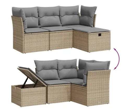 4-Osaline Aiadiivani Komplekt Patjadega, Beež, Polürotang