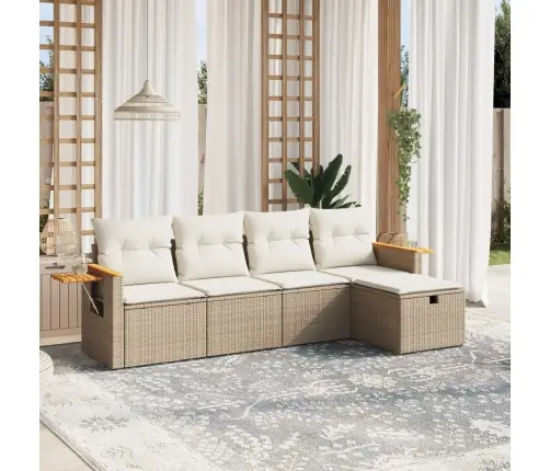 Sofos Komplektas Su Pagalvėlėmis, 5 Dalių, Smėlio, Poliratanas