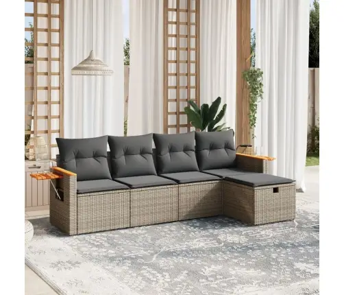 Sofos Komplektas Su Pagalvėlėmis, 5 Dalių, Pilkas, Poliratanas