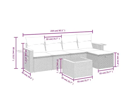 6-Daļīgs Dārza Dīvāna Komplekts, Matrači, Melna Pe Rotanpalma Vidaxl