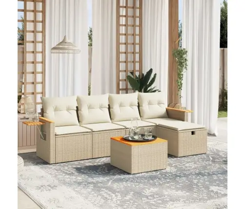 6-Daļīgs Dārza Dīvāna Komplekts, Matrači, Bēša Pe Rotangpalma Vidaxl