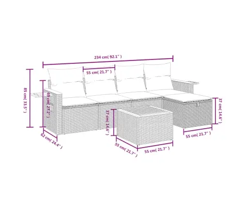 Sofos Komplektas Su Pagalvėlėmis, 6 Dalių, Pilkas, Poliratanas