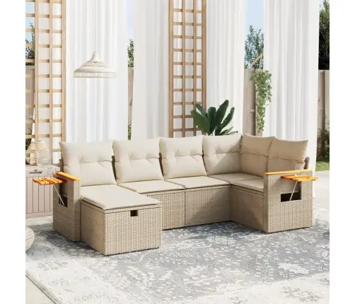 6-Daļīgs Dārza Dīvāna Komplekts, Matrači, Bēša Pe Rotangpalma Vidaxl