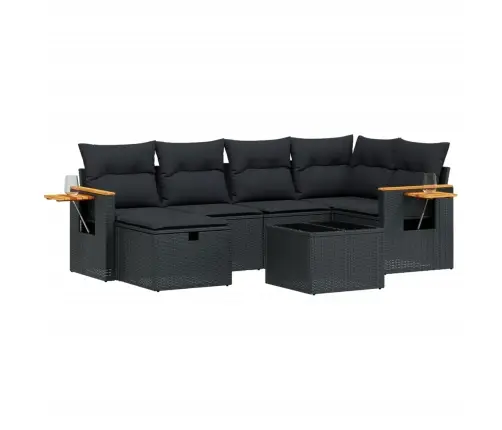 7-Daļīgs Dārza Dīvāna Komplekts Ar Matračiem, Melna Pe Vidaxl