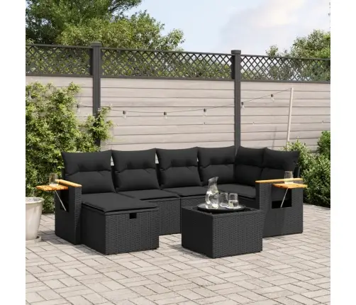 7-Daļīgs Dārza Dīvāna Komplekts Ar Matračiem, Melna Pe Vidaxl