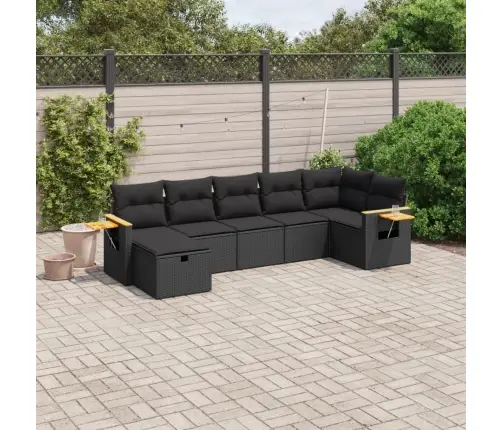 7-Daļīgs Dārza Dīvāna Komplekts Ar Matračiem, Melna Pe Vidaxl