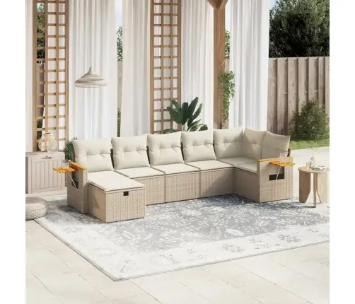 7-Daļīgs Dārza Dīvāna Komplekts, Matrači, Bēša Pe Rotangpalma Vidaxl