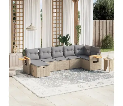 Sofos Komplektas Su Pagalvėlėmis, 7 Dalių, Smėlio, Poliratanas