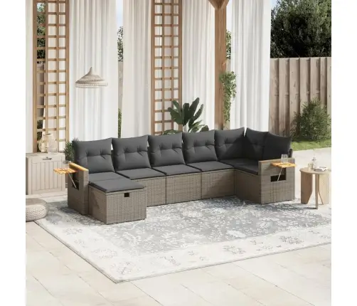 Sofos Komplektas Su Pagalvėlėmis, 7 Dalių, Pilkas, Poliratanas