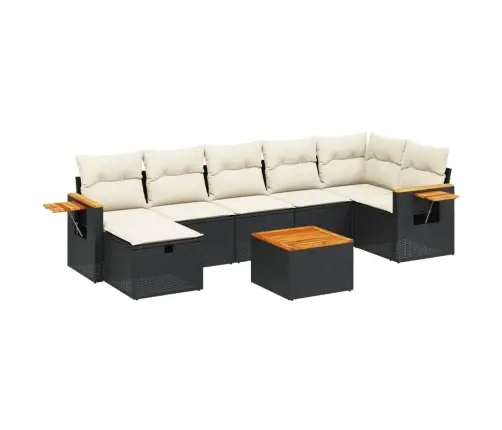 Sofos Komplektas Su Pagalvėlėmis, 8 Dalių, Juodas, Poliratanas