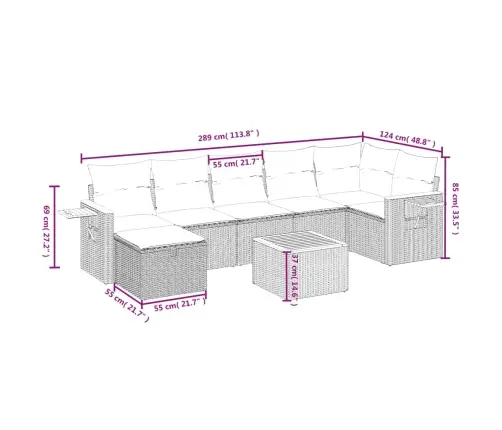 8-Daļīgs Dārza Dīvāna Komplekts, Matrači, Bēša Pe Rotangpalma Vidaxl