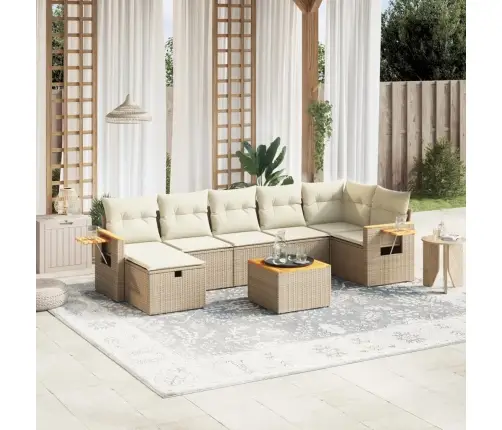 8-Daļīgs Dārza Dīvāna Komplekts, Matrači, Bēša Pe Rotangpalma Vidaxl