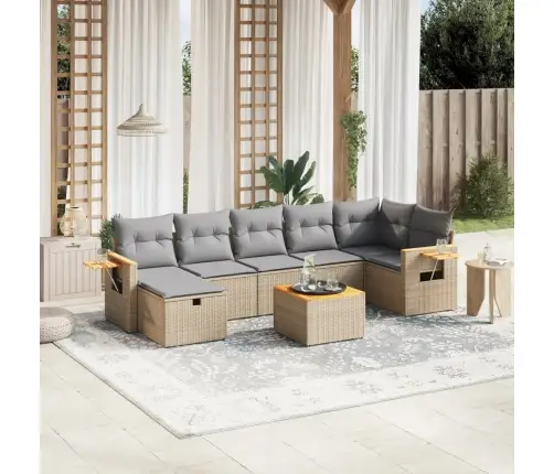 8-Daļīgs Dārza Dīvāna Komplekts, Matrači, Bēša Pe Rotangpalma Vidaxl