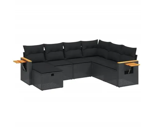 7-Daļīgs Dārza Dīvāna Komplekts Ar Matračiem, Melna Pe Vidaxl