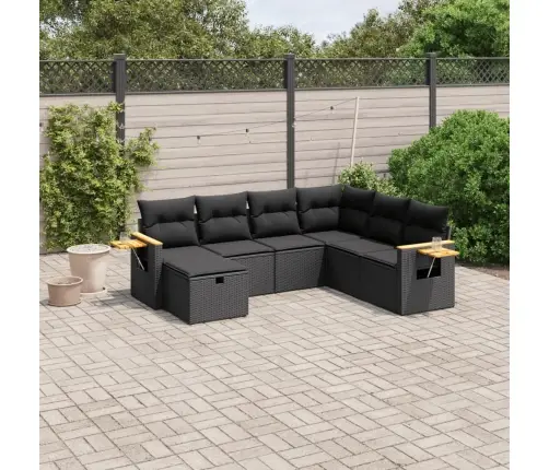 7-Daļīgs Dārza Dīvāna Komplekts Ar Matračiem, Melna Pe Vidaxl