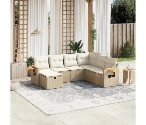 7-Daļīgs Dārza Dīvāna Komplekts, Matrači, Bēša Pe Rotangpalma Vidaxl