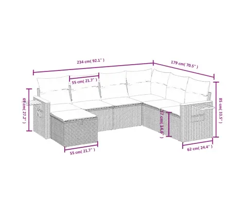7-Daļīgs Dārza Dīvāna Komplekts Ar Matračiem,Pe Rotangpalma Vidaxl