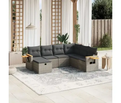 Sofos Komplektas Su Pagalvėlėmis, 7 Dalių, Pilkas, Poliratanas