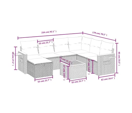 8-Daļīgs Dārza Dīvāna Komplekts, Matrači, Melna Pe Rotangpalma Vidaxl